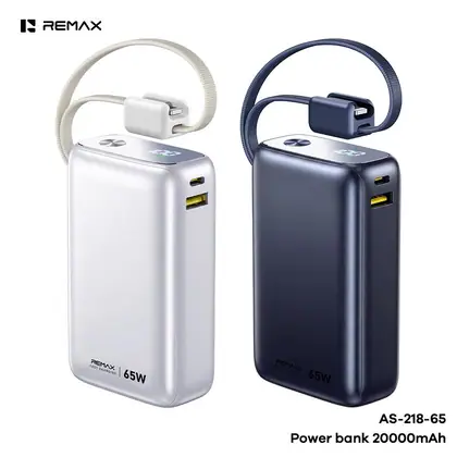 REMAX Langin Series 65W Detachable Dual Cables Power Bank 20000mAh AS-218-65