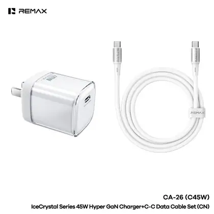 REMAX IceCrystal Series 45W Hyper GaN Charger+C-C Data Cable Set CA-26(C45W) CN with 240w data cable