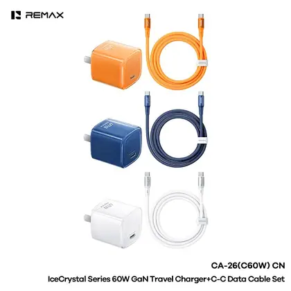 REMAX IceCrystal 60W GaN Travel Charger+C-C Data Cable Set CN CA-26(C60W)