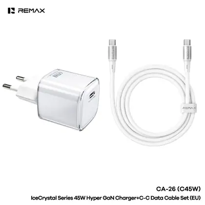 REMAX IceCrystal Series 45W Hyper GaN Charger+C-C Data Cable Set CA-26(C45W) EU with 100w data cable