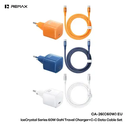 REMAX IceCrystal 60W GaN Travel Charger+C-C Data Cable Set EU CA-26(C60W)