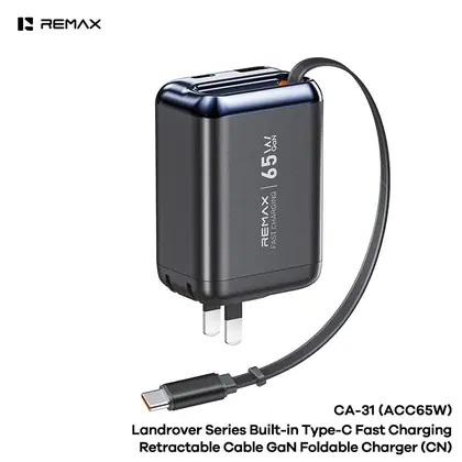 REMAX Landrover Series Type-C Retractable Fast Charging Cable Foldable GaN Charger CA-31(ACC65W)