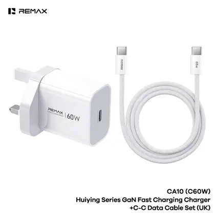 REMAX Huiying Series GaN Fast Charging Charger+C-C Data Cable Set CA10(C60W)