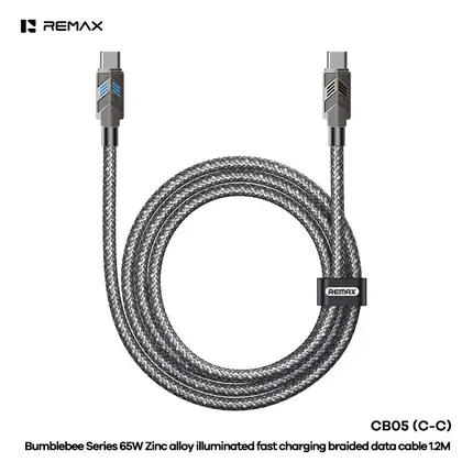 REMAX Bumblebee Series Zinc alloy illuminated fast charging braided data cable1.2M CB05 (C-C)-65W (C-L)-30W (A-C)-3A (A-L)-3A