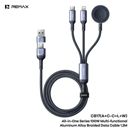 REMAX All-in-One Series 100W Multi- functional Aluminum Alloy Braided Data Cable CB17(A+C-C+L+W) 1.2M