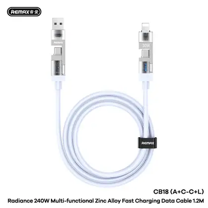 REMAX Radiance 240W Multi- functional Zinc Alloy Fast Charging Data Cable 1.2M CB18(A+C-C+L)