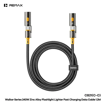 REMAX Walker Series 240W Zinc Alloy Flashlight Lighter Fast Charging Data Cable 1.2M CB21(C-C)