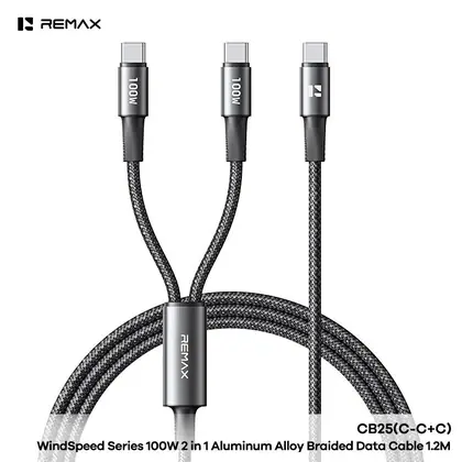 REMAX WindSpeed Series 100W 2 in 1 Aluminum Alloy Braided Data Cable Black 1.2M CB25 C-C+C