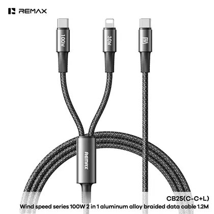 REMAX Wind speed 100W 2 in 1 Aluminum alloy braided data cable 1.2M CB25(C-C+L)