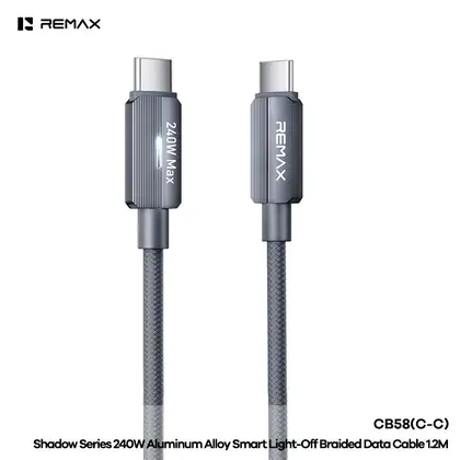 REMAX Shadow Series 240W Aluminum Alloy Smart Light-Off Braided Data Cable CB58 (C-C)1.2M