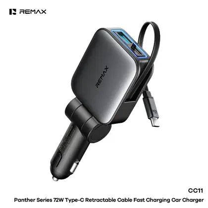 REMAX Panther Series 72W Type-C Retractable Cable Fast Charging Car Charger