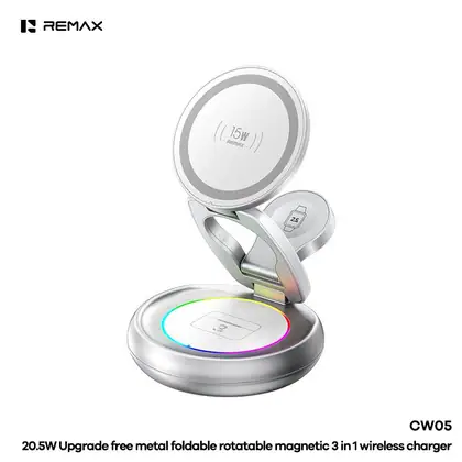 REMAX 20.5W Upgrade free metal foldable rotatable magnetic 3 in 1 wireless charger