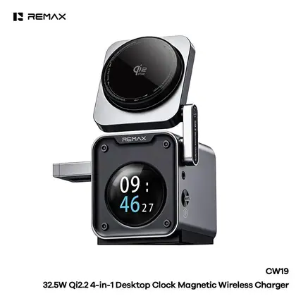 REMAX 32.5W Qi2.2 4-in-1 Desktop Clock Magnetic Wireless Charger