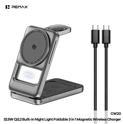 REMAX 32.5W Qi2.2 Built-in Night Light Foldable 3 in 1 Magnetic Wireless Charger