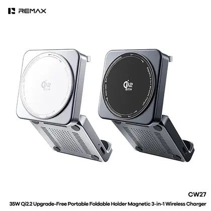 REMAX 35W Qi2.2 Upgrade-Free Portable Foldable Holder Magnetic 3- in-1 Wireless Charger