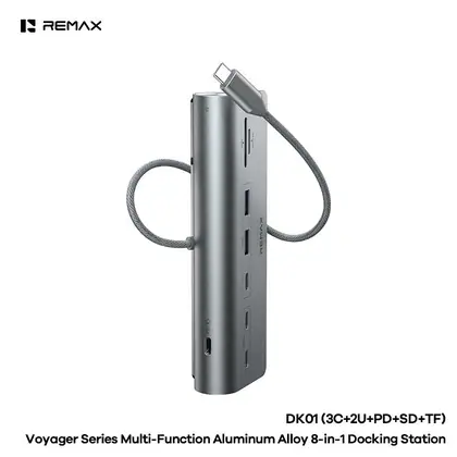 REMAX Voyager Series Multi-Function Aluminum Alloy 8-in-1 Docking Station DK01 (3C+2U+PD+SD+TF)