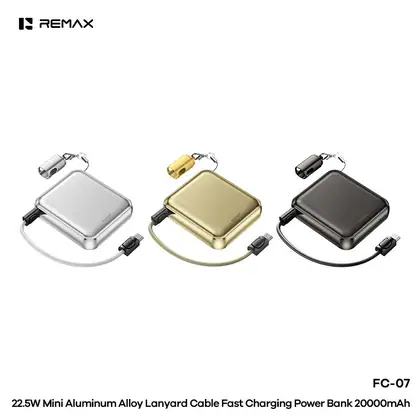 22.5W Mini Aluminum Alloy Lanyard cable Fast Charging Power Bank 20000mAh