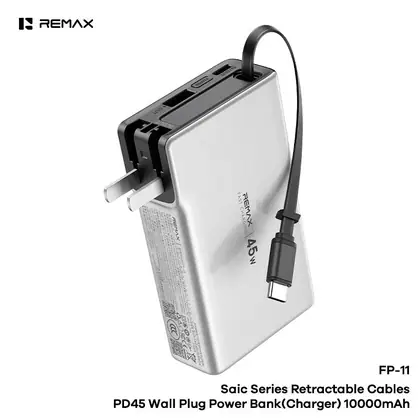 REMAX Saic Series TFT LCD+ Retractable Cables 75CM PD45W Wall Plug Power Bank(Charger) 10000mAh