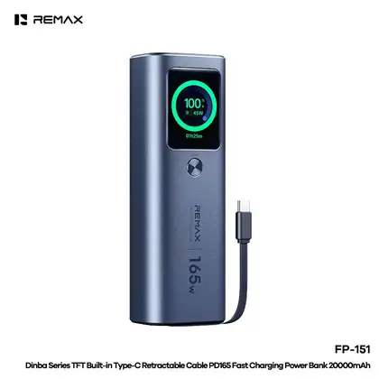 REMAX Dinba Series TFT Screen Built-in Type-C Retractable Cable PD165W Fast Charging Power Bank 20000mAh