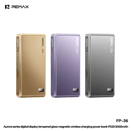 Aurora series digital display tempered glass magnetic wireless charging power bank PD20W 5000mAh
