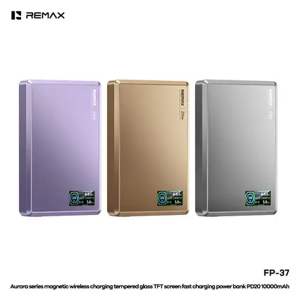 Aurora series magnetic wireless charging tempered glass TFT digital screen fast charging power bank PD20W 10000mAh
