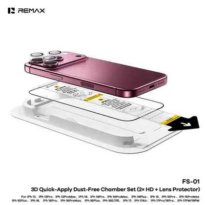 REMAX 3D Quick-Apply Dust-Free Chamber Set (2× HD + Lens Protector)