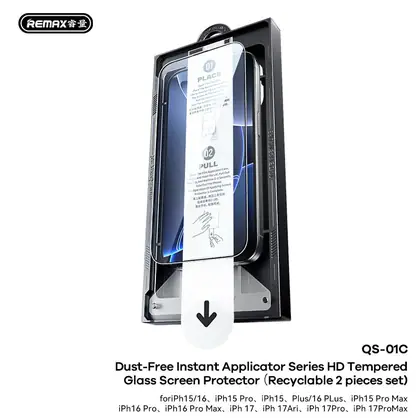 REMAX Dust-Free Instant Applicator Series Tempered Glass Screen Protector （Recyclable 2 pieces set）